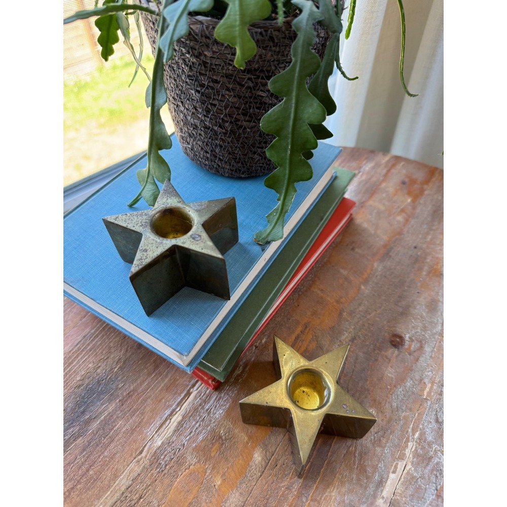 Vintage Brass Star Taper Candle Holders Set of 6 Celestial Christmas Gold Decor